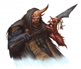 обоя видео игры, pathfinder,  wrath of the righteous, монстр, рог, плащ, оружие