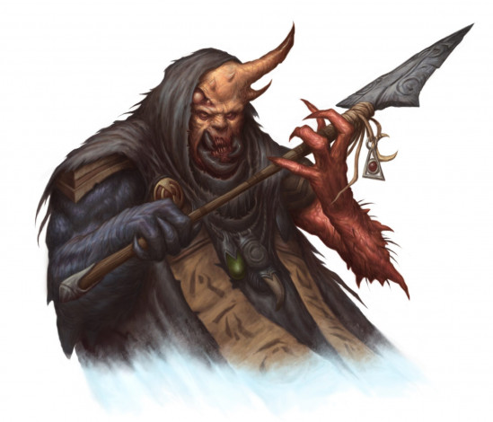 Обои картинки фото видео игры, pathfinder,  wrath of the righteous, монстр, рог, плащ, оружие