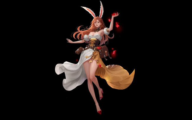 Обои картинки фото аниме, животные,  существа, девушка, ушки, магия