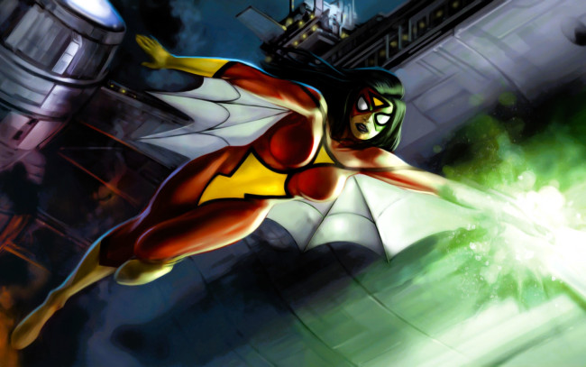 Обои картинки фото видео игры, marvel,  ultimate alliance, героиня, плащ, костюм, магия, город