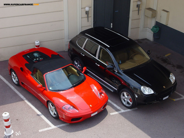 Обои картинки фото ferrari, porsche, caynne, автомобили, разные, вместе