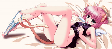 Картинка аниме angels demons ушки мороженое сарафан девушка хвост