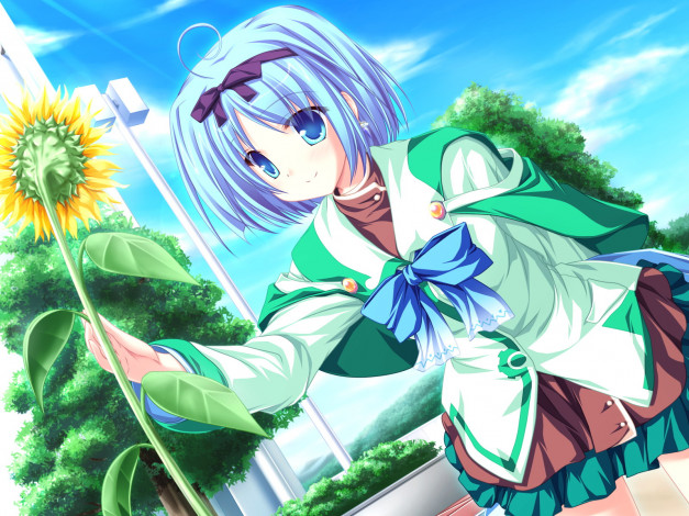 Обои картинки фото аниме, magus, tale, подсолнух, девушка, школьная, форма