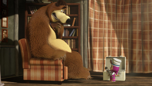 Обои картинки фото мультфильмы, маша, медведь, шприц