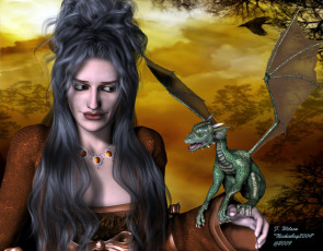 Картинка 3д графика fantasy фантазия дракон девушка