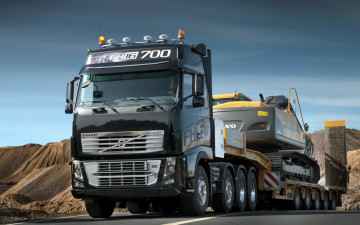 Картинка volvo автомобили trucks перевозка экскаватор автопоезд