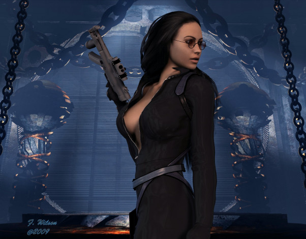 Обои картинки фото 3д, графика, people, люди, девушка, оружие