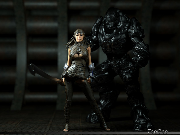 Обои картинки фото 3д, графика, amazon, амазонки, существо, девушка