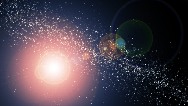 Обои картинки фото космос, арт, свет, блики, солнце, звезды