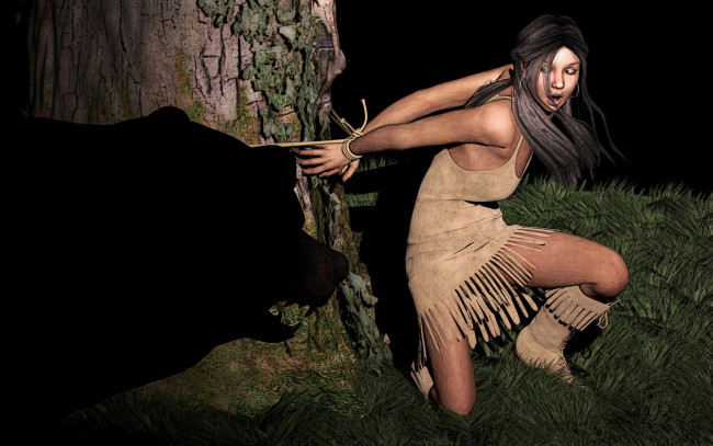 Обои картинки фото 3д, графика, people, люди, медведь, девушка