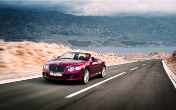 Картинка автомобили bentley gt бентли передок машина фиолетовый дорога кабриолет continental