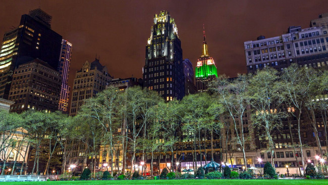 Обои картинки фото города, нью-йорк , сша, небоскребы, деревья