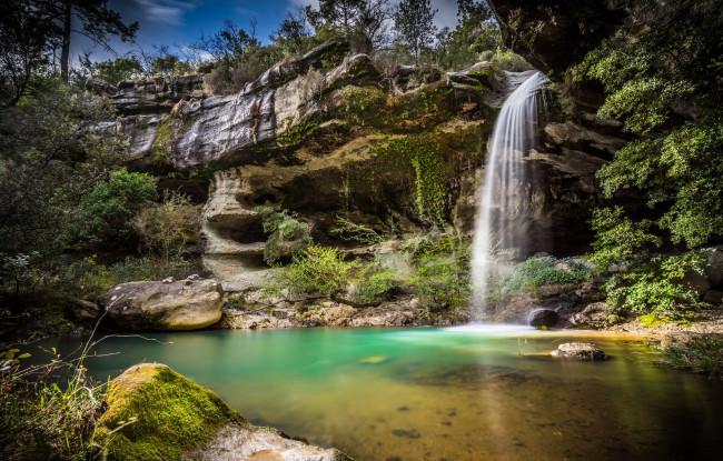 Обои картинки фото природа, водопады, водопад, лес, река