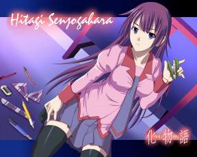 Картинка аниме bakemonogatari девушка взгляд фон