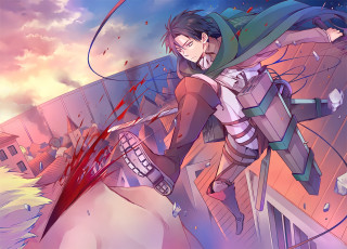 Картинка аниме shingeki+no+kyojin взгляд парень фон