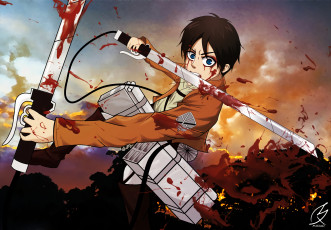 Картинка аниме shingeki+no+kyojin парень фон взгляд