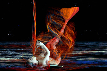 Картинка фэнтези русалки девушка фон хвост бутылка