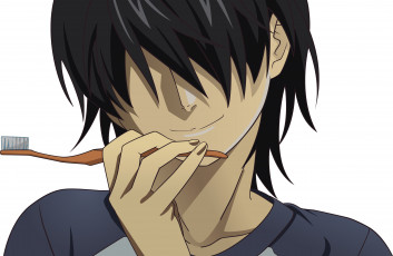 Картинка аниме bakemonogatari взгляд парень фон