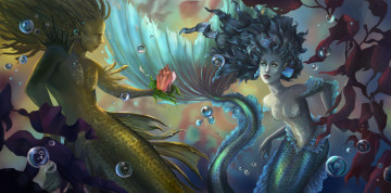 Картинка фэнтези русалки фон мужчина девушка хвост