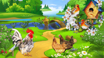 Картинка разное компьютерный+дизайн петух куры