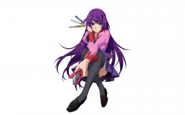 Картинка аниме bakemonogatari девушка взгляд фон