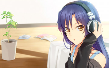 Картинка аниме музыка девушка взгляд фон