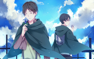 Картинка аниме shingeki+no+kyojin фон парень взгляд