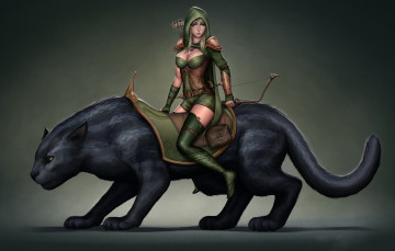 Картинка фэнтези красавицы+и+чудовища лук пантера девушка униформа взгляд фон