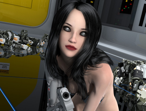 Обои картинки фото 3д графика, фантазия , fantasy, фон, девушка, взгляд