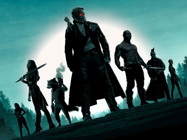 Обои картинки фото рисованное, кино, drax, nebula, zoe, saldana, rocket, raccoon, gamora, star, lord, groot