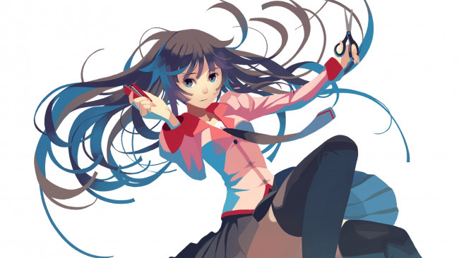 Обои картинки фото аниме, bakemonogatari, девушка, фон, взгляд