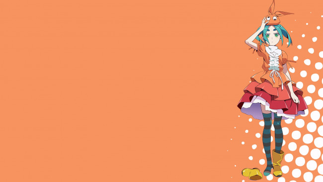 Обои картинки фото аниме, bakemonogatari, фон, девушка, взгляд