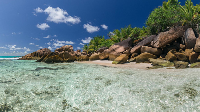 Обои картинки фото природа, побережье, море, берег, сейшельские, острова, камни, остров