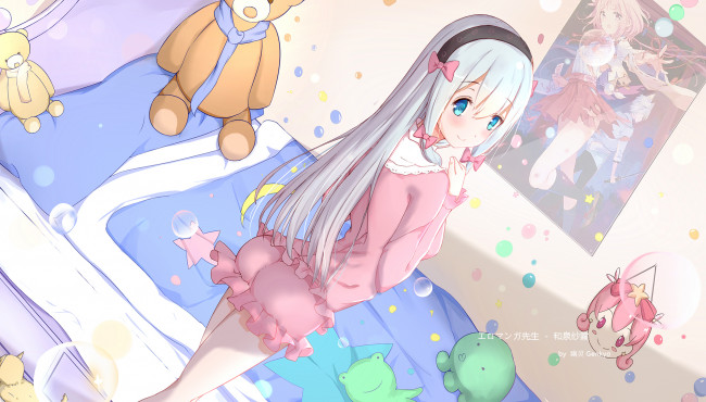 Обои картинки фото аниме, eromanga-sensei, взгляд, девушка, фон