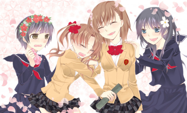 Обои картинки фото аниме, toaru majutsu no index, фон, взгляд, девушки