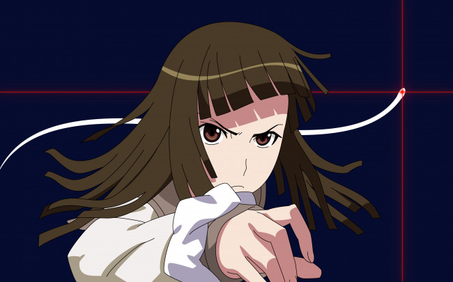 Обои картинки фото аниме, bakemonogatari, фон, взгляд, девушка