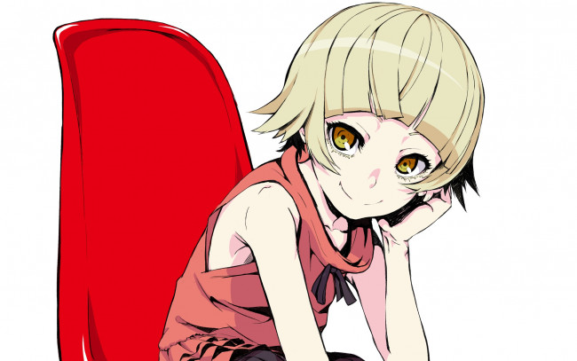 Обои картинки фото аниме, bakemonogatari, девушка, взгляд, фон