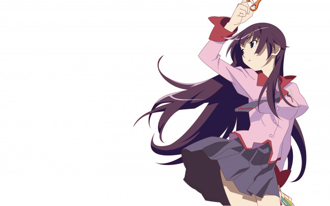 Обои картинки фото аниме, bakemonogatari, взгляд, девушка, фон