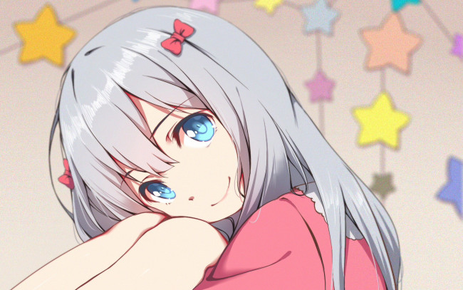 Обои картинки фото аниме, eromanga-sensei, девушка, фон, взгляд