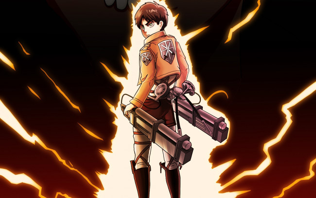 Обои картинки фото аниме, shingeki no kyojin, взгляд, фон, парень