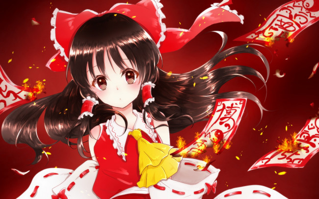 Обои картинки фото аниме, touhou, фон, взгляд, девушка