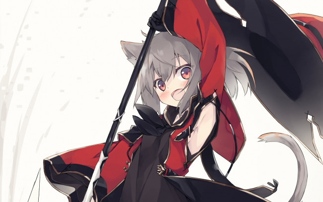 Обои картинки фото аниме, животные,  существа, девушка, взгляд, фон