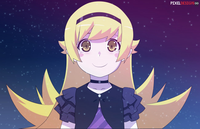 Обои картинки фото аниме, bakemonogatari, фон, взгляд, девушка