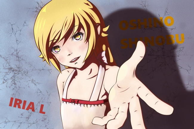 Обои картинки фото аниме, bakemonogatari, девушка, взгляд, фон