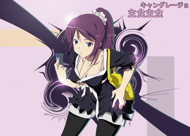 Обои картинки фото аниме, bakemonogatari, взгляд, фон, девушка