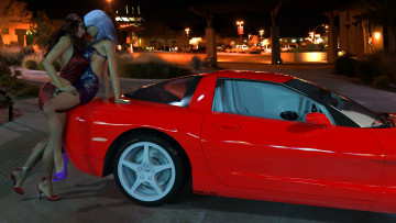 Картинка 3д+графика люди-авто мото+ people-+car+ +moto фон взгляд девушки