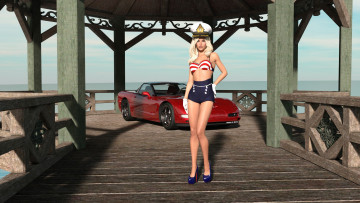 Картинка 3д+графика люди-авто мото+ people-+car+ +moto взгляд фон девушка