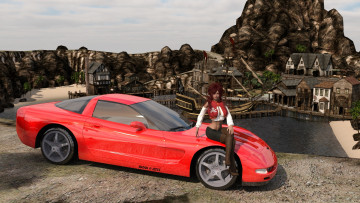 Картинка 3д+графика люди-авто мото+ people-+car+ +moto взгляд девушка фон