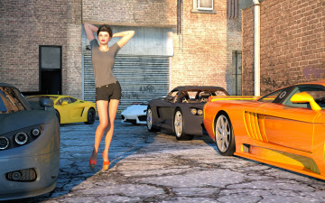 Картинка 3д+графика люди-авто мото+ people-+car+ +moto фон взгляд девушка