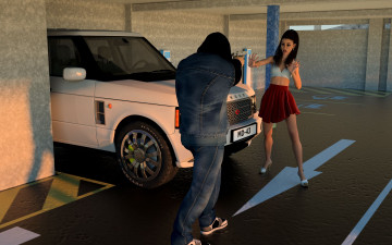 Картинка 3д+графика люди-авто мото+ people-+car+ +moto взгляд девушка фон